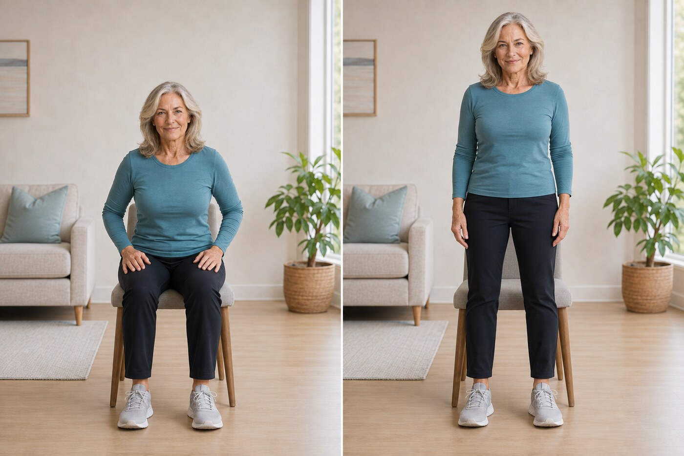 Start and finish positions for a supported sit-to-stand